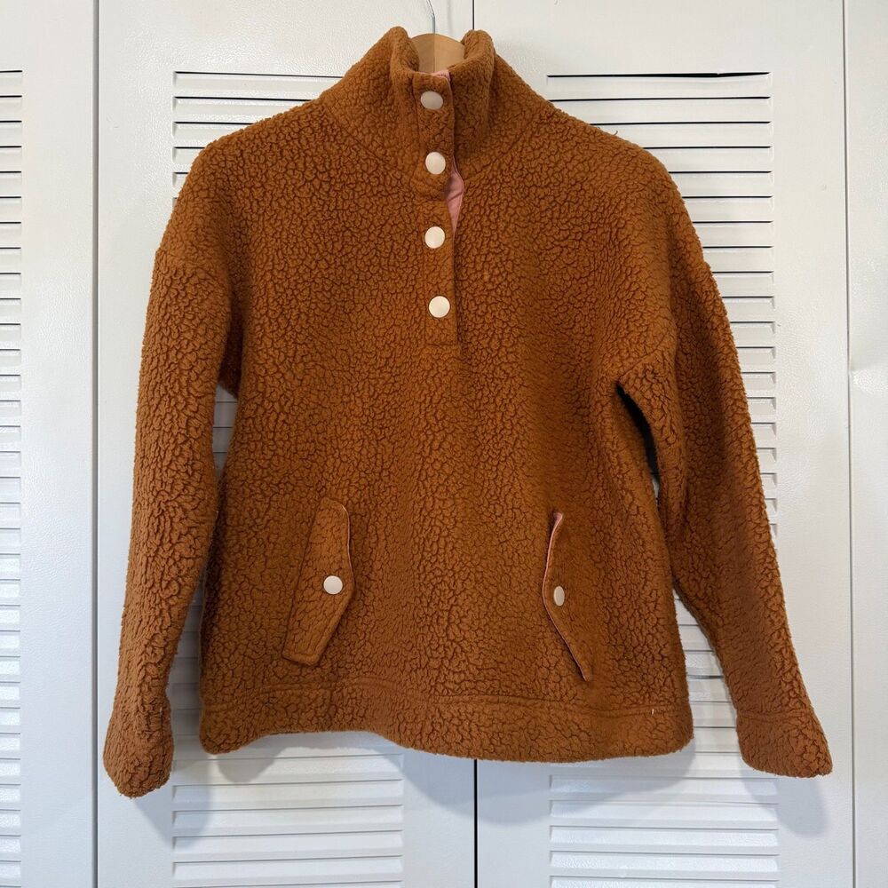 J.Crew Vintage Fleece Women’s S Brown Sherpa Snap Neck Pullover Teddy Jacket